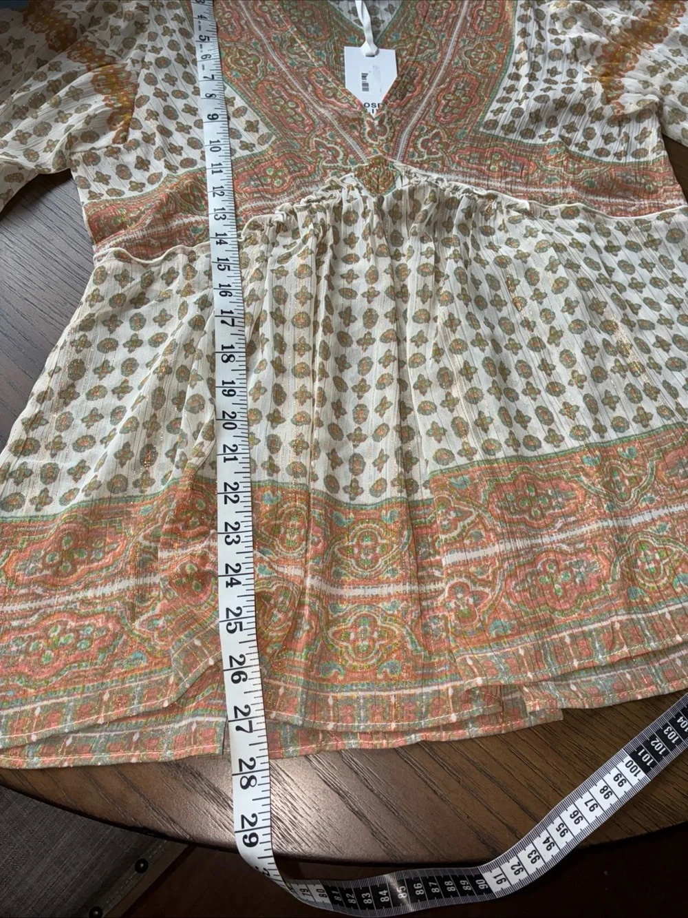Rose & Olive Paisley V-Neck Blouse in Cream, Olive & Terracotta - Picture 8 of 9